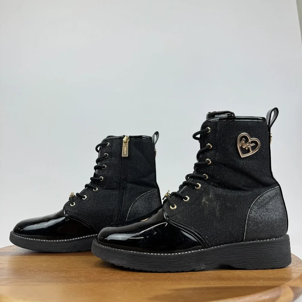 Big Kids Michael Kors‎ Haskellheart Faux Patent Leather Black Boots Size 3 Y GUC